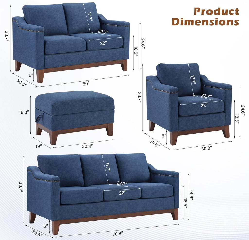 HAOMARKETS Storage Ottoman with Flip-Top Table, Upholstered Soft Fabric Footrest with Storage Space, Stylish Coffee Table with Solid Wood Legs for Living Room, Bedroon,Blue
