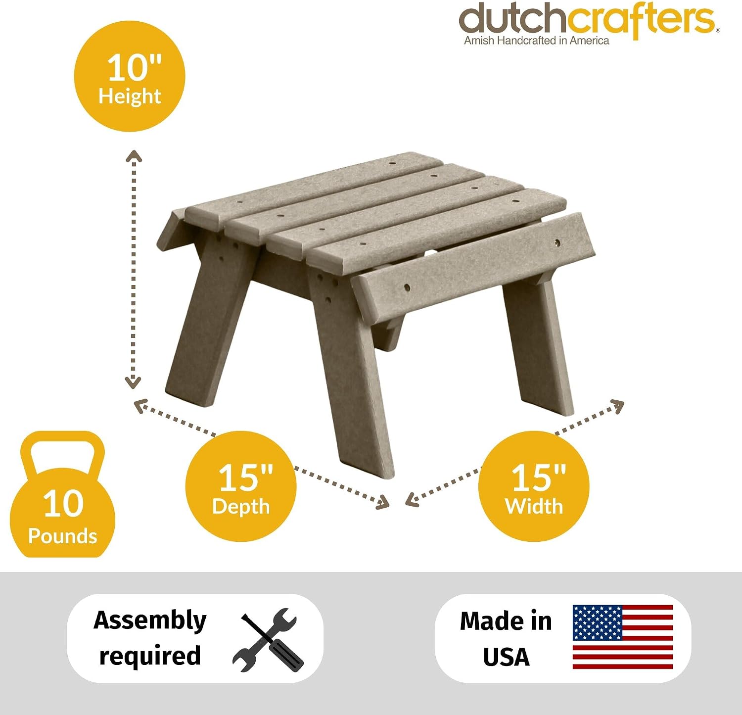 DutchCrafters Poly Outdoor Footstool - Amish Made Outdoor Furniture, Earth-Friendly, Recycled Plastic Patio & Balcony Furniture, Smooth & Durable, Stainless Steel Hardware, Easy Assembly (Weatherwood)