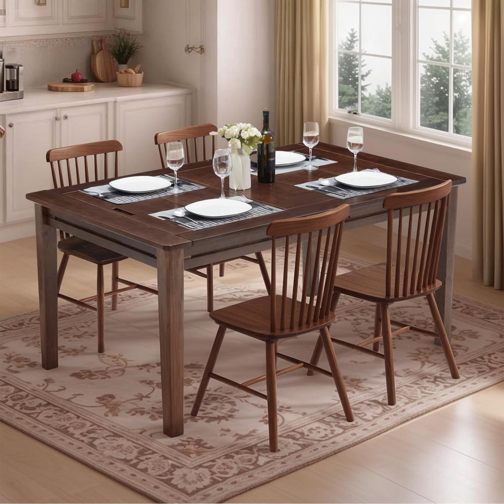 Coperat Solid Wood Board Game Table for 4-6 Players,Dining/Gaming Table w/ 54"x31" Big Gaming Space and Removable Top,Includes Game Mat, 6 Cup Holders & Hobby Tray, Warm Walnut