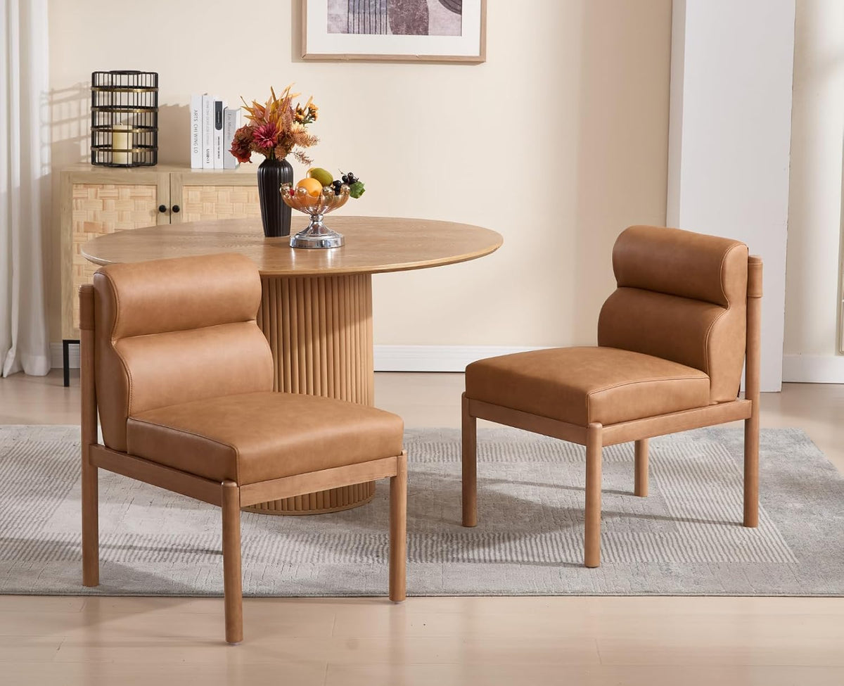 EALSON Dining Chairs Set of 2 Modern Upholstered Living Room Chairs Mid Century Comfy Leather Kitchen Chairs with Back Armless Solid Wood Dining Room Side Chairs for Kitchen/Restaurant/Cafe, Brown