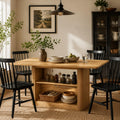 FUQARHY 63" Dining Table with Storage, Fluted Farmhouse Kitchen Table for 6 with 2-Tier Storage Shelf, Rectangular Wood Table