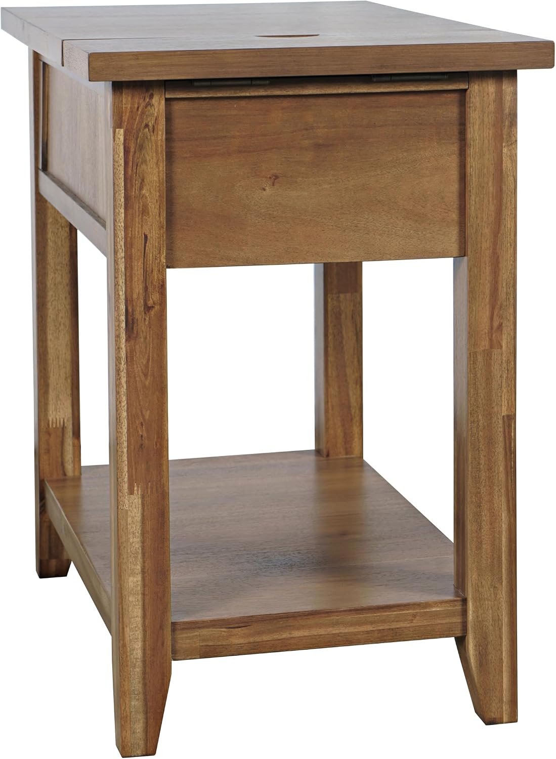 Jofran Acacia Wood USB Charging End Table with Storage, Transitional Side Table for Living Room Bedroom, Rustic Accent Table, Wire Brush Brown