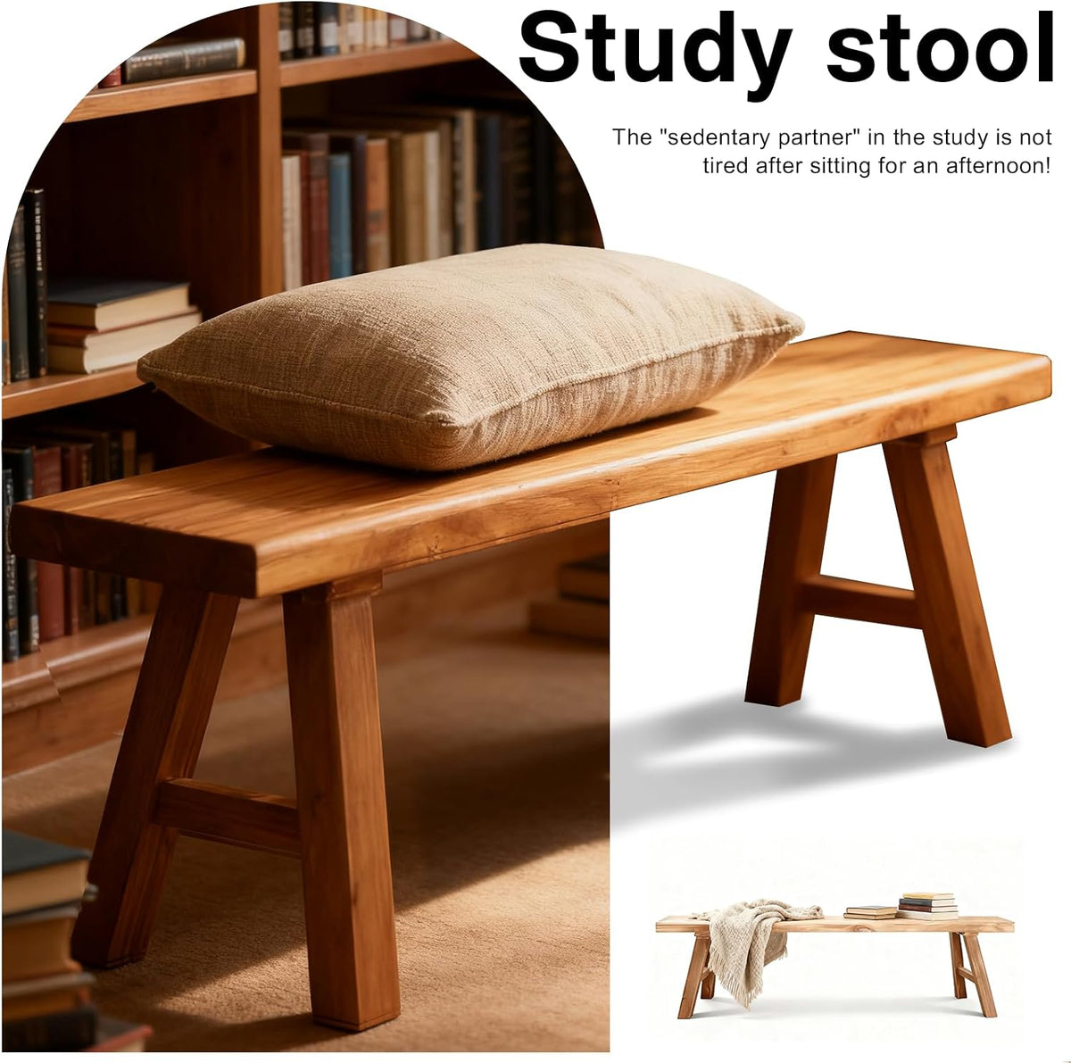 Front Entryway Bench Indoor Hallway Bedroom End of Bed Farm House Rustic Dining Table Vintage Narrow Noodle Bench Solid Wood (L 47.2″x10.2″W x 17.7″H)