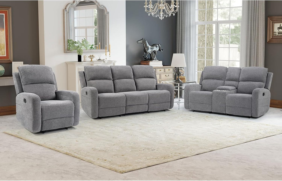 EBELLO Manual Living Room Furniture Reclining Couch Set, Fabric Recliner Chair, Loveseat and 3 Seat Sofa Couch for Meeting Room(Recliner+Loveseat+3 Seat Sofa)