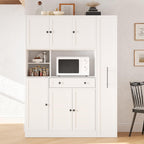Merax 70'' Tall Traditional Freestanding Buffet with Hutch, Large Kitchen Pantry Storage Cabinet Cupboard with Pull-Out Side Cabinet, Door Shelves and Drawer, White