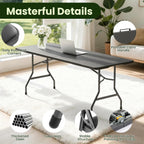 6FT Black Plastic Folding Table Set with 6 Black PU Padded Chairs | Portable Foldable Tables and Chairs for Parties Picnic Events Office Dining Outdoor Activities Home and Commercial Use