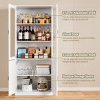 White Kitchen Pantry Cabinet, 78.7" Tall China Cabinet with Glass Doors and Adjustable Shelves, Wooden Display Cabinet for Dining, Living Room, White (Large, 31.5" W)