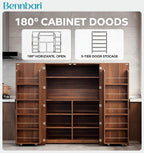 62.8" Tall Kitchen Pantry Cabinet with Shelves and Door Racks, Freestanding Food Cupboard Sideboard for Dining Room, Multifunctional Wooden Buffet Organizer (Walnut)