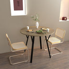 Round Dining Table with Metal Black Legs,35.43 Inch Circle Brown Kitchen Table Modern Dining Room Smal Table for 2-4 People (35.43'')