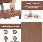 Mid-Century Dining Chair Set of 4, Upholstered Kitchen Chair with T-Shaped Back, Faux Leather with Wood Grain Metal Legs, Comfortable Padded Seat forKitchen, Living Room, Brown(Only Chairs)
