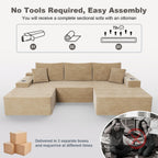 KCGKCG 106" Cloud Modular Sectional Couch with Ottoman, Modern U Shaped Corduroy Sofa, Higher 17.7" Seat Height, 32D Pure Foam, Built in Cup Holders, No Assembly Living Room(Camel, Left Facing Chaise)