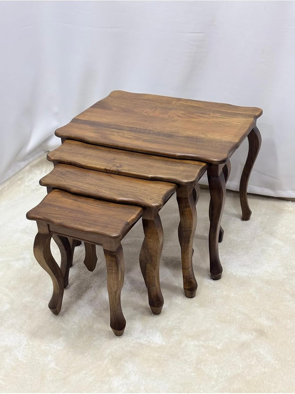 Walnut Wood 4-Piece Nesting Side Table Set 25.6x19.7x19.7 in Solid Wood Living Room Furniture - Brown