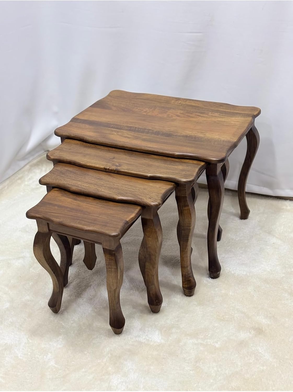 Walnut Wood 4-Piece Nesting Side Table Set 25.6x19.7x19.7 in Solid Wood Living Room Furniture - Brown