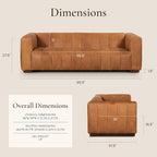 POLY & BARK Canale Sofa – 86" Channel-Tufted Italian Leather Couch – Cognac Tan Full-Grain Pure-Aniline or Semi-Aniline Leather, Solid Wood Frame & Legs