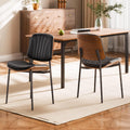 VEVOR Modern Dining Room Accent Chairs Set of 2, Upholstered Leather Side Chair for Dining Room, Space-Saving Kitchen Living Room Chair with Thick Cushions and Metal Legs, Black