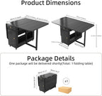 Small Foldable Dining Table - 59" Fully Assembled Drop Leaf Tables for Small Spaces with Storage & Lockable Wheels, 4-6 Seater Space-Saving Furniture for Dining Room, Black