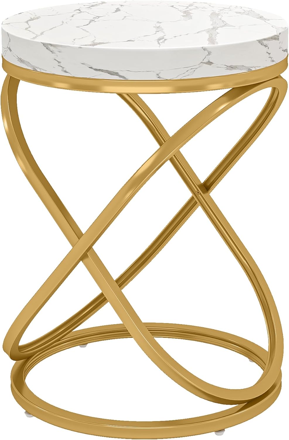 Tribesigns Round End Table with Engineered Wood Tabletop, 26 Inches Round Side Tables Living Room with Double X-Shaped Metal Ring-Cross Legs, Faux Marble Veneer Nightstands for Livingroom Bedroom (1)