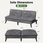 Vongrasig Futon Sofa Bed Velvet Futon Couch with Adjustable Backrest, Small Convertible Folding Sleeper Sofa Bed, Modern Loveseat for Living Room, Bedroom and Small Space, (Gray)