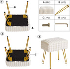 IBUYKE Rectangle Vanity Chair Ottoman, Footrest Stool, White WBD004W | Storage Space Footstool Vanity Stool Dressing Table Chair Anti-Slip Feet Makeup Room Bedroom Square Grid Pattern
