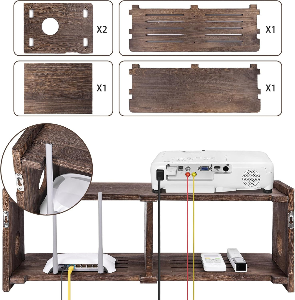 Floating Shelves Projector Shelf Rack PlayStation Wall Mount Holder TV Stand WiFi Router Storage Box Modem Cable Box Cover Hider TV Shelf for Xbox DVD Players Games Consoles TV