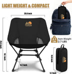 Ultralight Camping Chair Backpacking Chair, Portable Camp Chair with Cup Holder & Storage Bag, Lightweight Compact Folding Chair for Hiking, Travel, Picnic Mountaineering（Deep Black）
