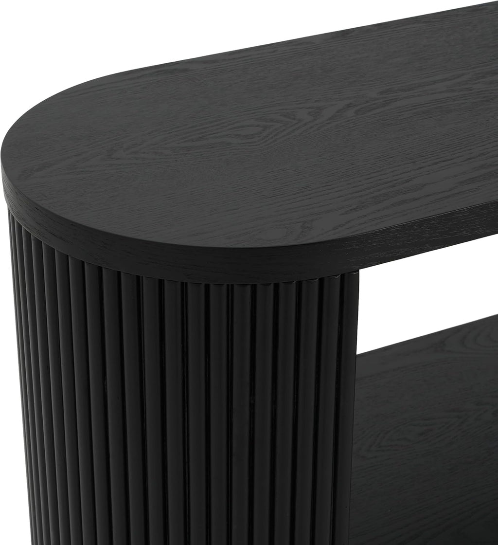 58.9" Modern Console Tables with 3 Tier Open Shelves, Storage Wood Entry Way Table Narrow Long Accent Table for Living Room, Hallway, Entrance, Foyer, with Ash Veneer & Fluted Side, Black