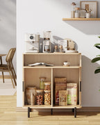 SUNCOZE Buffet Sideboard Cabinet with Big Storage Space, Fluted Coffee Bar Cabinet with Shelves, Modern Wood Console Cabinet for Kitchen, Entryway & Living Room (Wood)