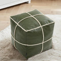 Louis Donné 18 Inch Square Unstuffed Pouf Ottoman Cover, Waterproof Faux Leather Moroccan Boho Footstool, Easy Clean Green Storage Foot Rest Decor for Living Room (Cover Only, No Filler)