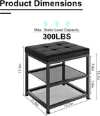 Small Shoe Storage Bench with PU Leather Seat Cushion, 3-Tier Freestanding Shoe Rack Organizer for Entryway, Heavy-Duty Metal Mesh Shelves, Supports Up to 300 lbs, Black (15.7"x11.4"x17.5")