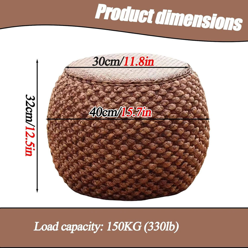 Small Round Ottoman Footrest Stool with Cushion Boho Decorative Accent Seat for Living Room Entryway Footrest Pouf Hand Knitted(32cm/12.5in)