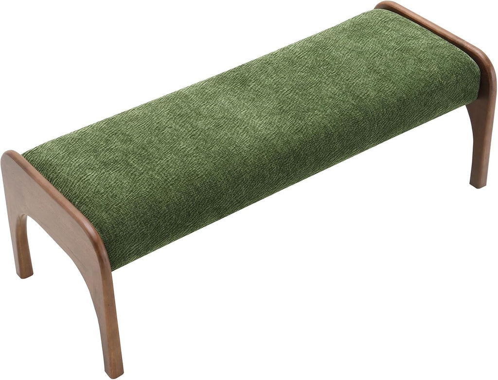 KEIKI 50.25" Upholstered Bed End Bench, Chenille Entryway Bench, Modern Dining Bench with Solid Rubber Wood Legs for Kitchen, Bedroom, Entryway (Green)