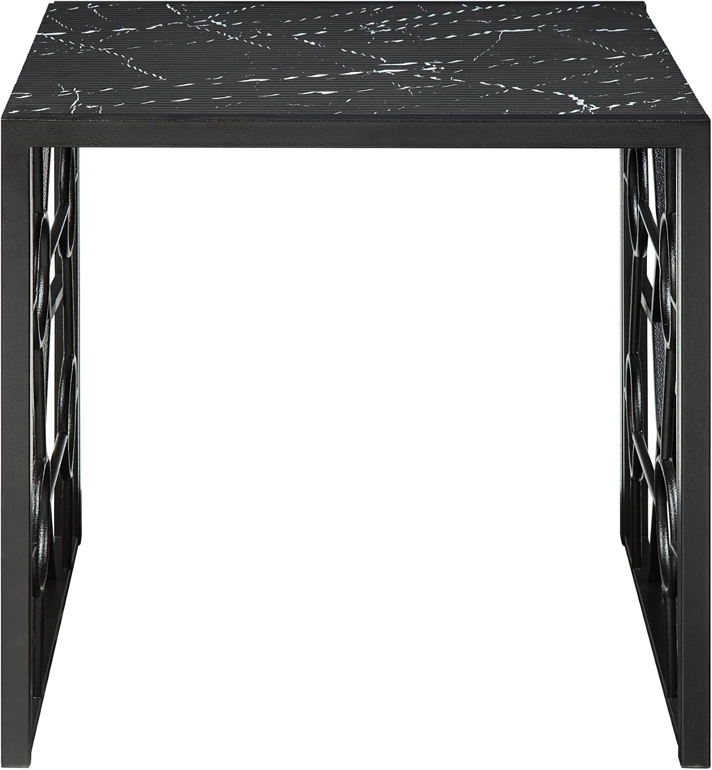 3-Piece Occasional Table Set with Marble-Print Glass Top | Includes 1 cocktail table and 2 end tables with fluted glass top