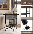 Side Table with Fabric Drawer & Metal Frame - Living Room, Bedroom - Black & Gray - 19" x 14" x 21"