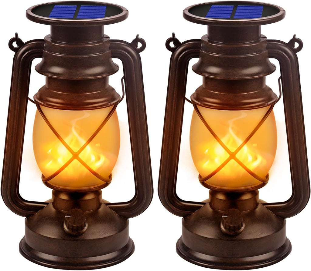 Solar Lantern Outdoor Hanging Solar Lights Dancing Flame Led Waterproof Camping Lamps, Landscape Decor for Table Patio Garden Yard Pathway Porch 2 Pack