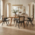 Hyfirm Rattan Dining Chairs Set of 4, Farmhouse Wicker Dining Chairs with Removable Linen Upholstered Seat Accent Cane Armchairs for Dining Room Kitchen Restaurant, Black Wood