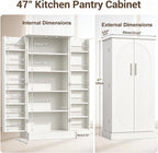 kepptory 47" Kitchen Pantry Cabinet with Doors and Adjustable Shelves, Freestanding Pantry Storage Cabinet, Farmhouse Buffet Cupboard for Kitchen, Dining Room, Living Room, White