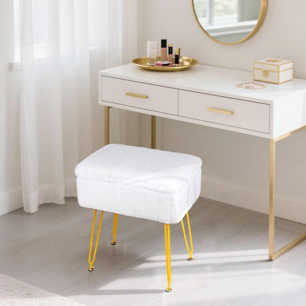 H&B Luxuries Multi-Functional Footrest Ottoman – Comfortable, Stylish, and Practical for Home & Office (White, with Storage)