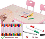Arlopu Kids Table and 4 Chairs, Height Adjustable Toddler Desk & Chair Set, Anti-Slip Legs, Graffiti Desktop, Children Large Multi-Activity Table with 47.2" x 23.6", Classroom, Homes, Daycares (Pink)