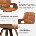 Set of 4 Mid Century Modern Chairs - Swivel Dining Chairs with Arms and Curved Back, Faux Leather Reception Room Chairs, Ideal for Kitchen/Living Room/Reception/Desk (Walnut Brown)