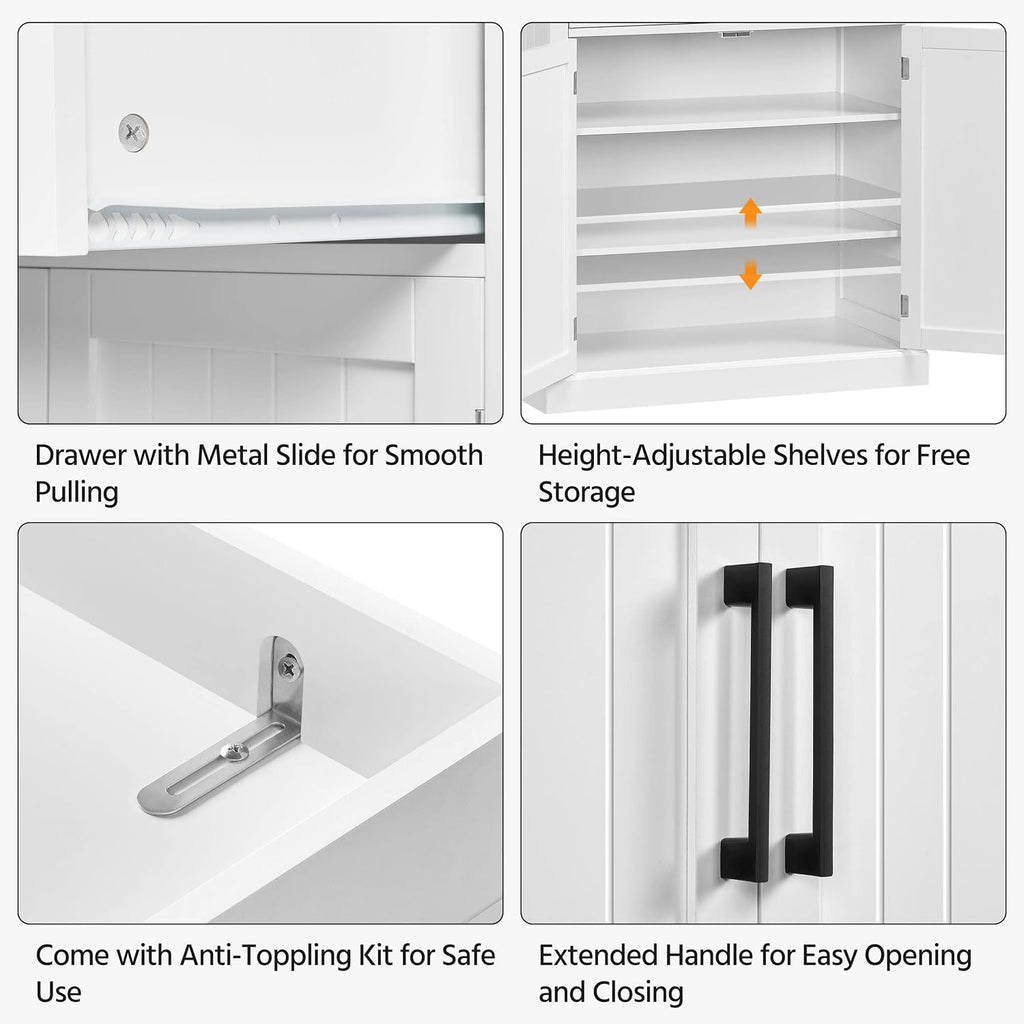 Topeakmart 72.5" H Freestanding 4-Door Kitchen Storage Cabinet,Black | Microwave Oven Stand Pantry Cabinet with S Hooks and Hutch,Freestanding Kitchen Shelves Spice Rack