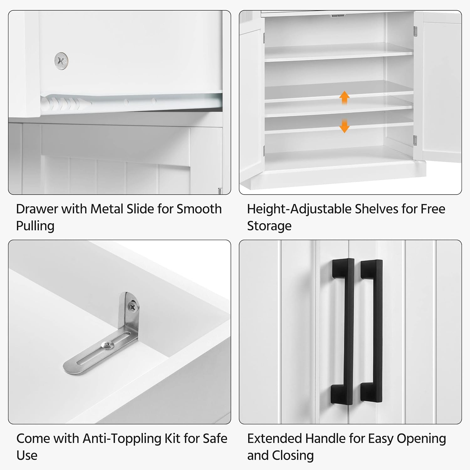Topeakmart 72.5" H Freestanding 4-Door Kitchen Storage Cabinet,Black | Microwave Oven Stand Pantry Cabinet with S Hooks and Hutch,Freestanding Kitchen Shelves Spice Rack