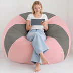 Homguava 6FT Bean Bag Chairs for Adult Teardrop Bean Bag with Memory Foam | Bean Bags with Handy Handle and Washable Cover for Living Room, Bedroom (Corduroy Light Grey/Pink)