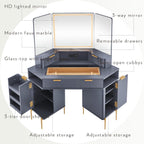 T4TREAM 48" Corner Makeup Vanity with Lighted Triple Mirror, Dark Grey