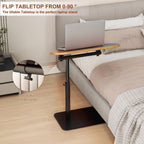 Solid Wood C Shaped Side Table for Sofa/Bed, Adjustable Height C Shaped End Table Metal Base, 360°Swivel/Flip Top Couch Tables That Slide Under, Small Spaces Laptop Stand Coffee Table (Wood)