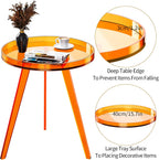 Clear Acrylic Side Table, Round End Table Bedside Table for Living Room Bedroom (Orange)