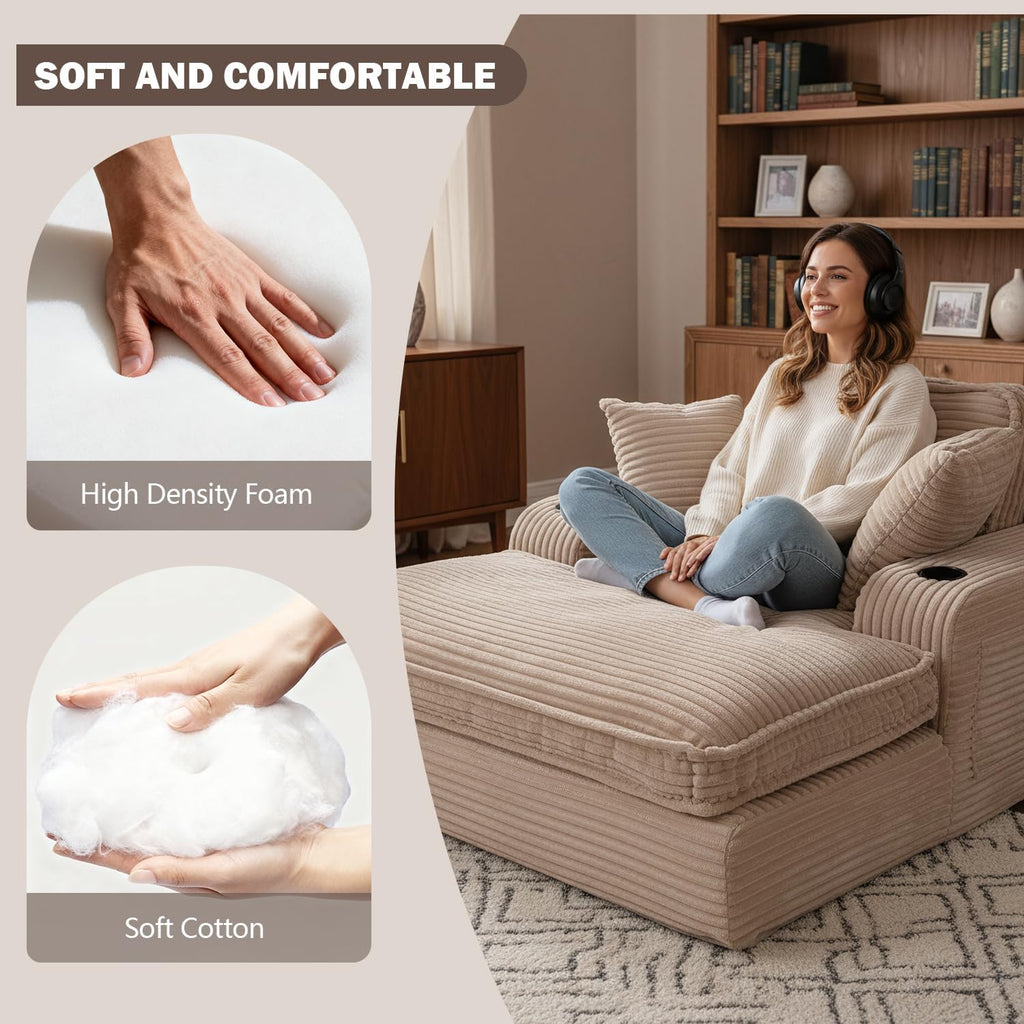 67" Oversized Chaise Lounge Chair Indoor, Soft Cloud Couch, Camel