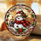 7.87inch Christmas Sun Catcher for Window Hanging with Snowman Designs Round Acrylic Hanging Suncatcher for Garden Decor ，Wall Home, Kitchen, Housewarming Women Neighbor Winter Xmas Decor Gifts