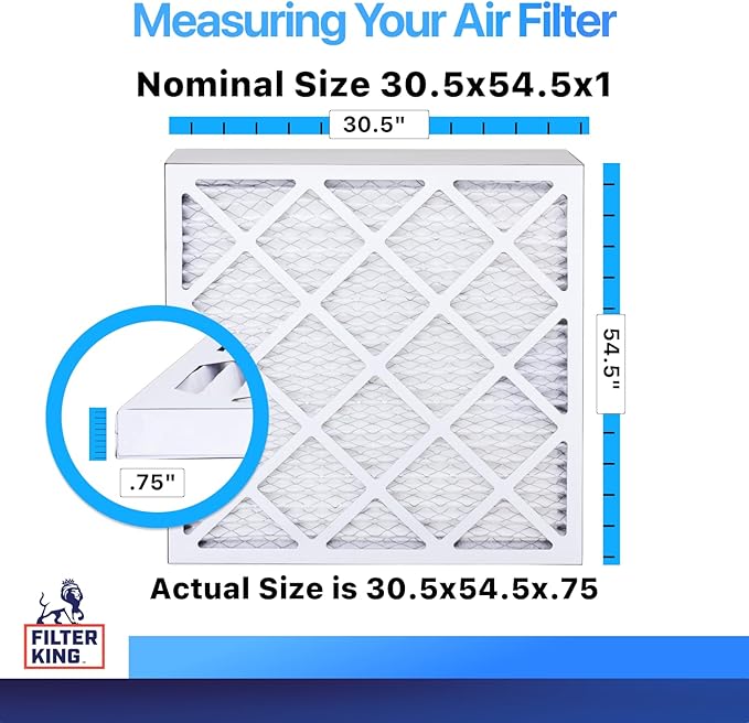 Filter King 30.5x54.5x1 Air Filter | 4-PACK | MERV 8 HVAC Pleated A/C Furnace Filters | MADE IN USA | Actual Size: 30.5 x 54.5 x .75"