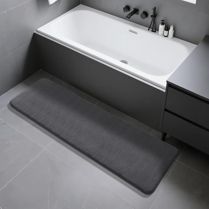 Yimobra Bathroom Runner Rugs 72"x24" Non Slip Washable Memory Foam Bath Mat, Super Soft Water Absorbent Hallway Carpet for Vanity Tub Shower, Dark Gray