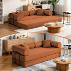 79" Corduroy Sofa Bed, Couch in a Box with 2 Pillows, High-Density Foam 4-in-1 Foldable Sleeper Futon Loveseat for Small Spaces, No Assembly, Side Pockets, Hex Arm Orange